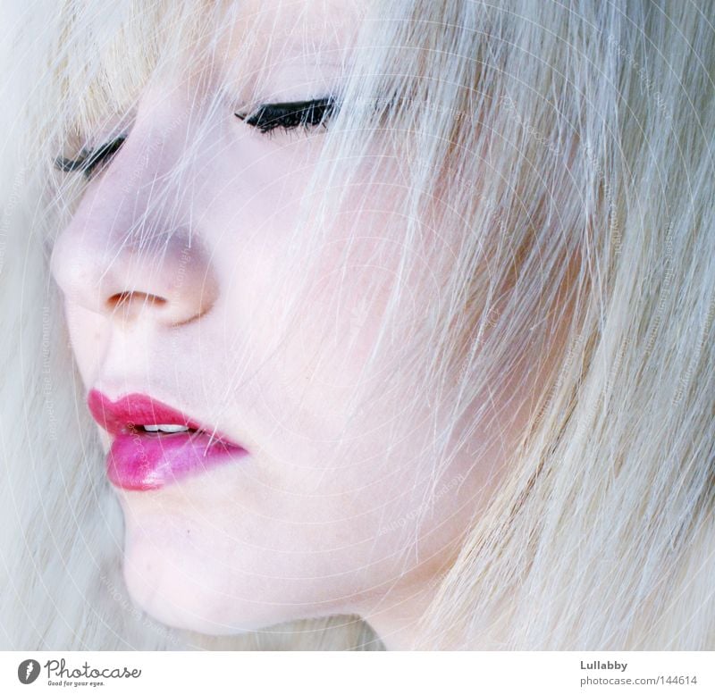 freezing Cold Face Lips Red Blonde Bright Frozen Closed Pink Think Nose Mouth Eyelash Hair and hairstyles Woman Skin ponder