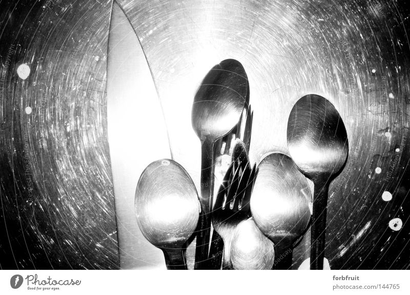 Retrovital dishwasher Contrast Black & white photo High-grade steel Reflection Do the dishes Rinse Water Sink Crockery Cutlery Spoon Fork Knives Scratch mark