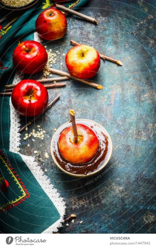 Red apples and chocolate coating Food Apple Dessert Candy Chocolate Nutrition Banquet Bowl Style Design Joy Life Summer Table Kitchen Feasts & Celebrations