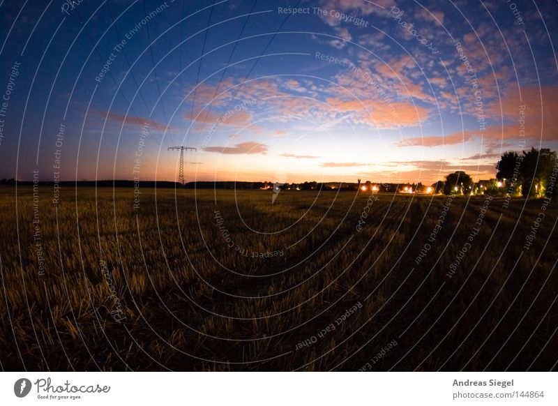 parted Field Stubble field Agriculture Evening Night Dusk Agricultural crop Long exposure Fisheye Clouds Sky Red Blue Shadow Sunset Twilight