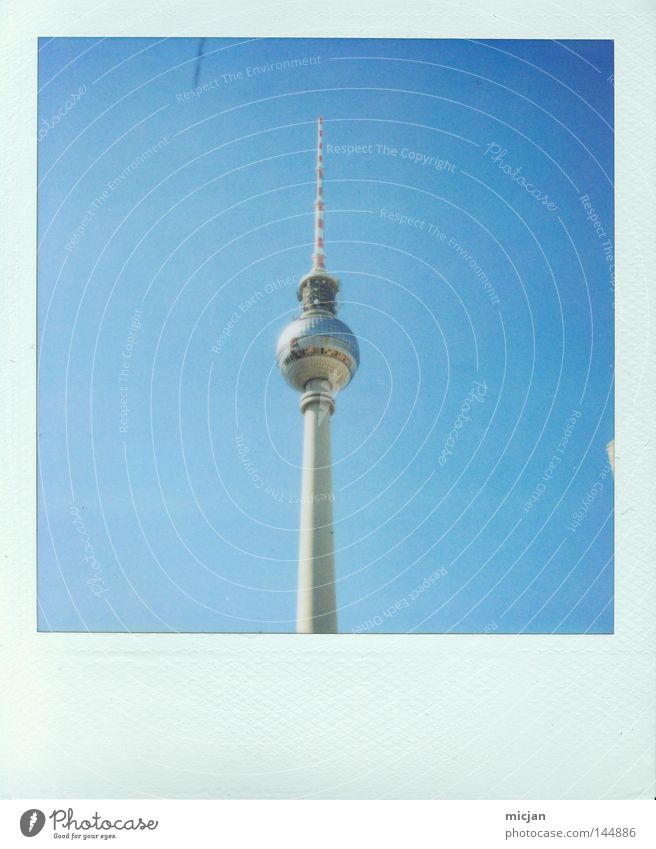 La Chamando Tower Berlin TV Tower Television tower Blue Photography Polaroid Analog Picture frame Point Tall Upward House (Residential Structure) Building
