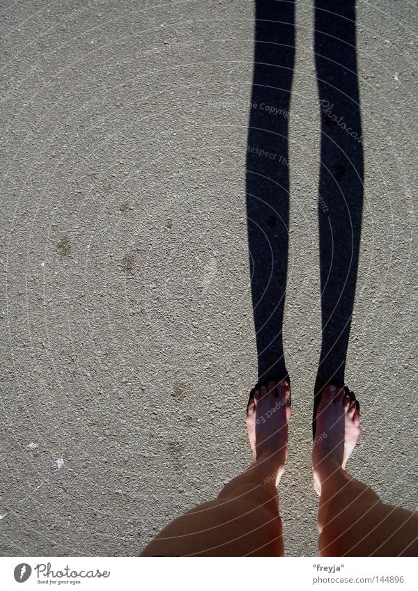 laaaang Long Legs Thigh Calf Feet Toes Street To go for a walk Shadow Black Gray Traffic infrastructure Barefoot