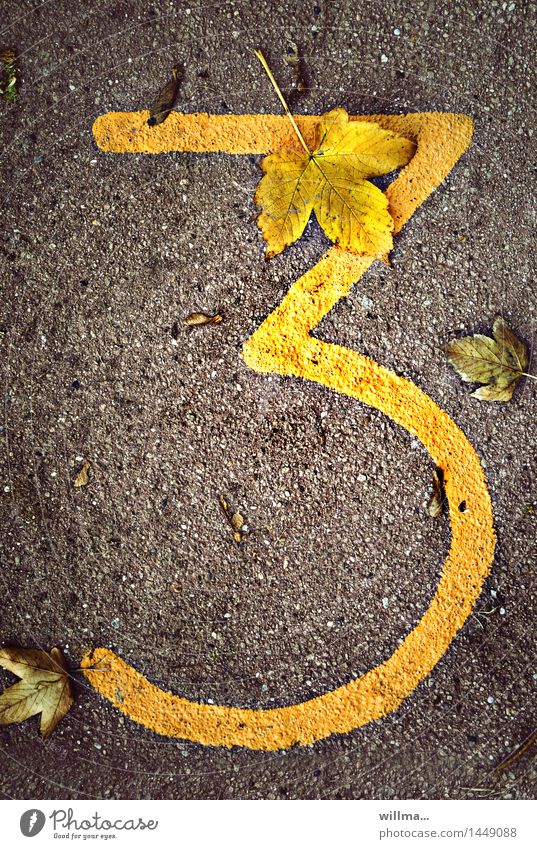 The number 3 three digit Number 3 Digits and numbers Yellow Date Jubilee Autumnal Limp age leaves