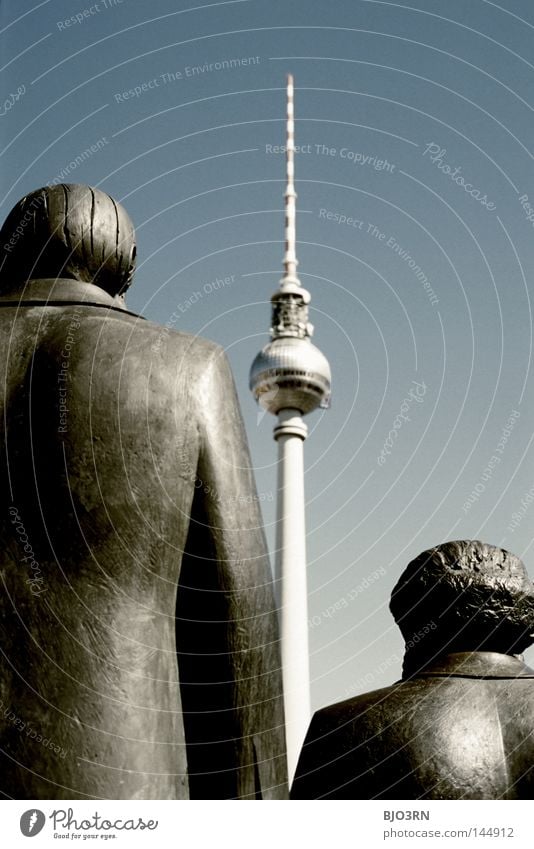 trio Tower Berlin History book Appearance Vantage point Blue Politics and state Exterior shot Trip Germany Berlin TV Tower Television tower Communism Left