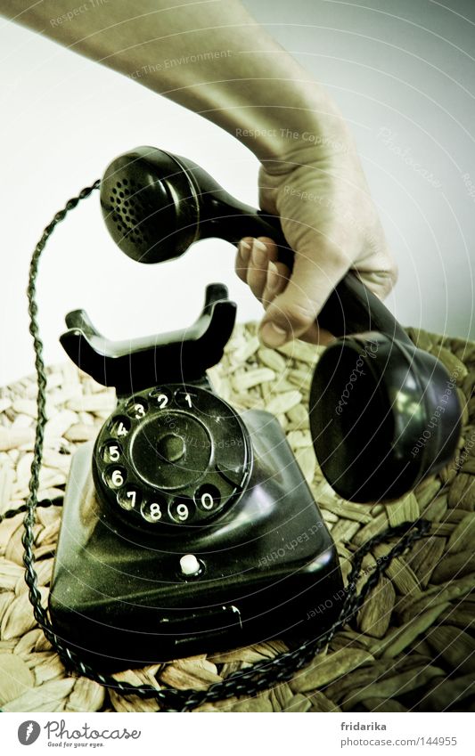 call III Telecommunications To talk Telephone Hand Plastic Digits and numbers Old Listening Communicate Lie To call someone (telephone) Black White Mobility