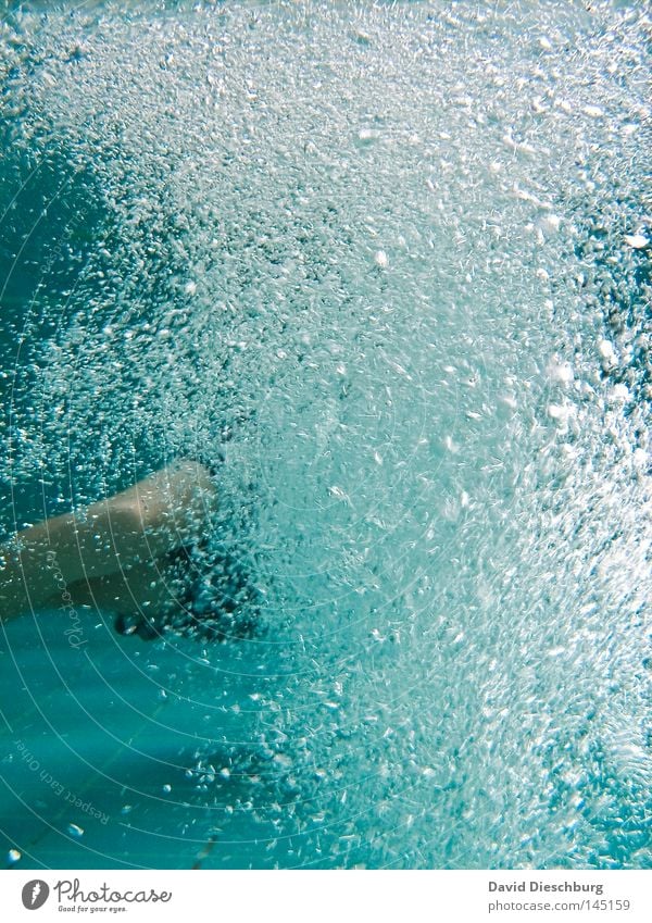 With sparkling water Underwater photo Air bubble Water Swimming & Bathing Dive Whirlpool 1 Person Individual Legs Swimming pool Copy Space top Copy Space right