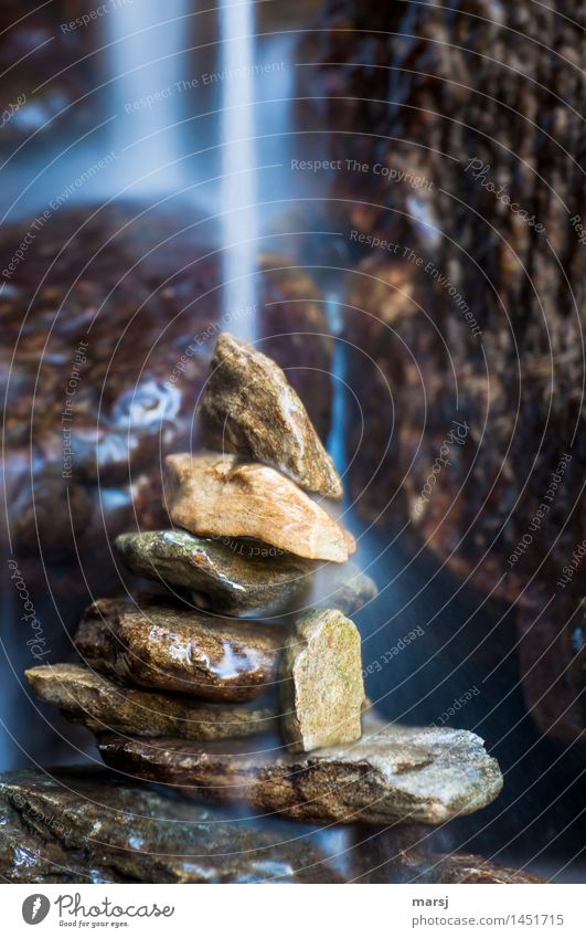 Stoamandl under the waterfall Life Harmonious Well-being Contentment Relaxation Calm Meditation Nature Water Stone Exceptional Wet Natural Power Grief Cairn