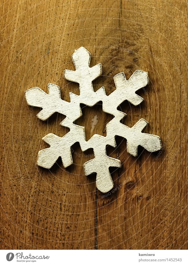 Big wooden snowflake. Design Happy Beautiful Winter Snow Decoration Feasts & Celebrations Christmas & Advent Nature Wood Ornament Old Bright New Retro White