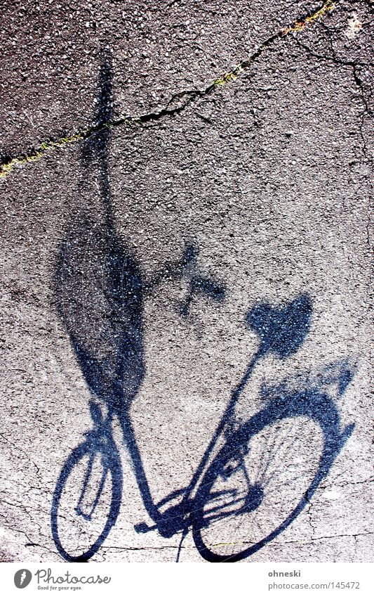 Highway to Hell Bicycle Shadow Street Crack & Rip & Tear Green Gray Contrast Basket Light Trip Distorted Bicycle saddle Wheel Tire Tar Summer Transport