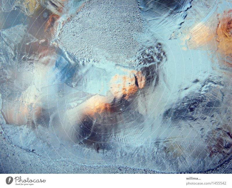 Ice cold caught - 777! Winter Frost Cold Frostwork Illuminate Light Frozen Window pane Colour photo Structures and shapes