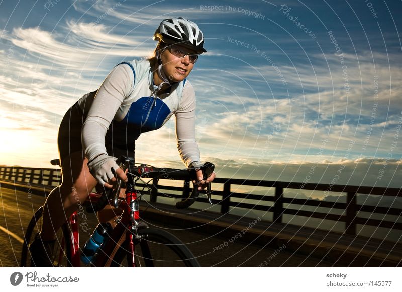 RACE Racing cycle Sunrise Woman Racing sports Driving Speed Back-light Red Vacation & Travel Cycling tour Leisure and hobbies Helmet Sports Morning