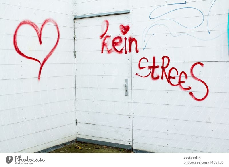 no StReeS Graffiti Illustration Media designer Stress Inscription Characters Write Smeared Vandalism Heart Love Romance Information Communication Wall (barrier)