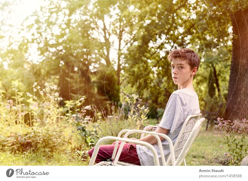 Empty chair III Lifestyle Relaxation Calm Summer Garden Chair Human being Masculine Young man Youth (Young adults) 1 13 - 18 years Nature Plant