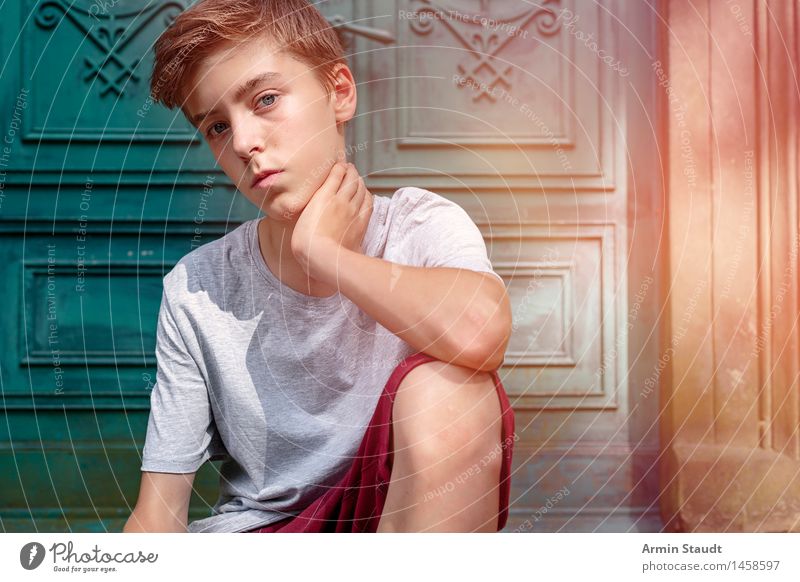 Portrait Of A Thoughtful Sitting Teen Lifestyle Style pretty Relaxation Calm Summer Human being Masculine Young man Youth (Young adults) Hand 1 13 - 18 years