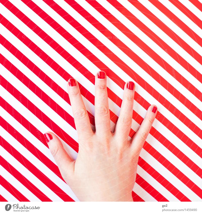 red Style Beautiful Personal hygiene Manicure Nail polish Human being Feminine Woman Adults Hand Fingers 1 Line Stripe Esthetic Exceptional Uniqueness Red White