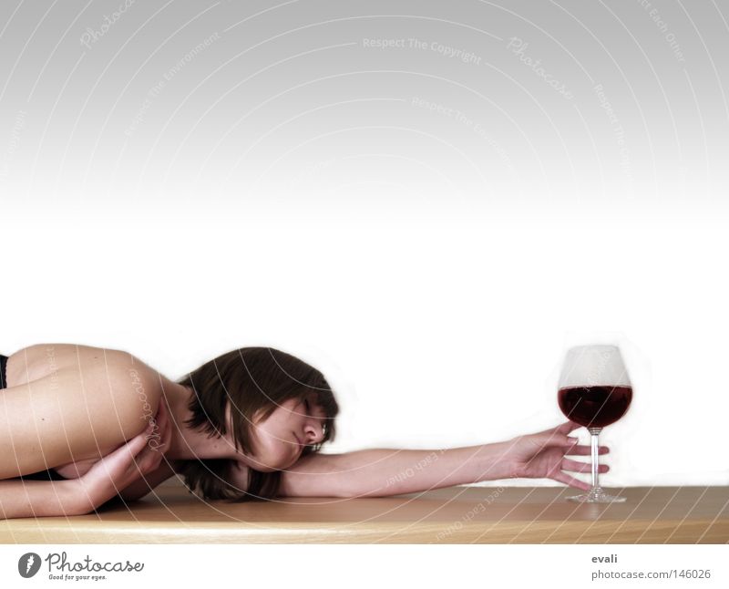 addiction Drinking Alcoholic drinks Wine Table Woman Adults Arm Hand Glass Catch Wine glass Search addicted Table edge Tabletop Colour photo Portrait photograph