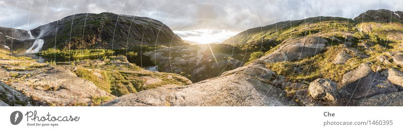 midsummer panorama Landscape Beautiful weather Glacier River Waterfall Moody Happy Enthusiasm Bravery Self-confident Power Safety (feeling of) Cleanliness
