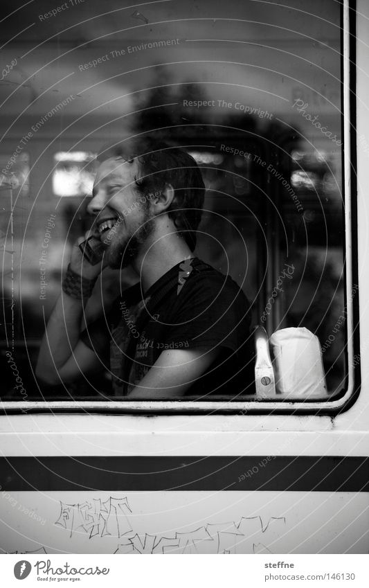mobile mobile Man Tram Bus Public transit To call someone (telephone) Cellphone Mobility Mobile communications To talk Communication Information Laughter Joy
