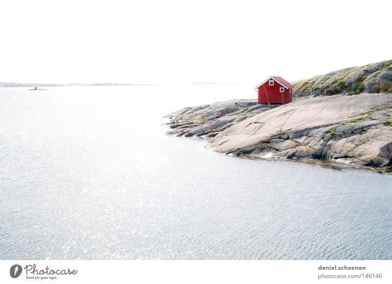 Sweden 2 House (Residential Structure) Hut Ocean Lake Scandinavia Sky Weather Calm Relaxation Vacation & Travel Travel photography Summer Wood Red Blue Building