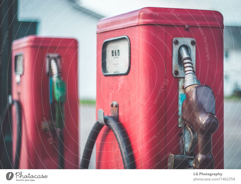 Vintage Red Fuel Pumps Body Environment Building Transport Driving Dirty Historic Energy Nostalgia Obsolete Old fashioned america americana Antique artifacts