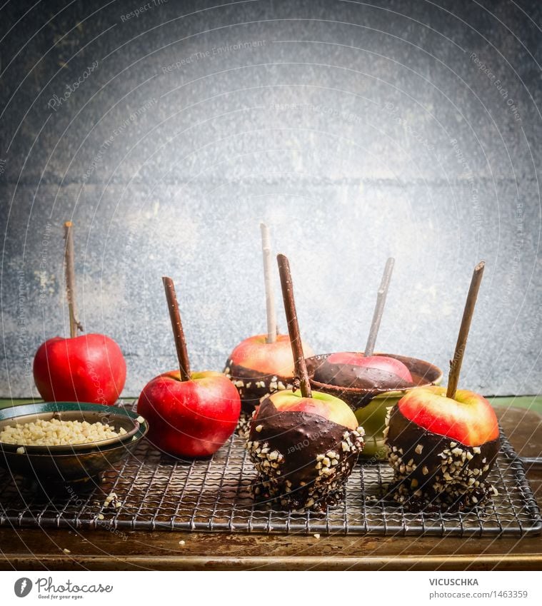 Homemade chocolate apples Food Apple Dessert Candy Chocolate Bowl Joy Table Feasts & Celebrations Hallowe'en Christmas & Advent Design Style Background picture