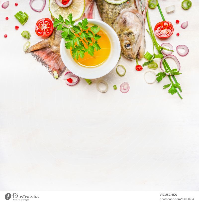 tail and head of fish with oil and spices Food Fish Herbs and spices Cooking oil Nutrition Lunch Dinner Banquet Organic produce Vegetarian diet Diet Bowl Style