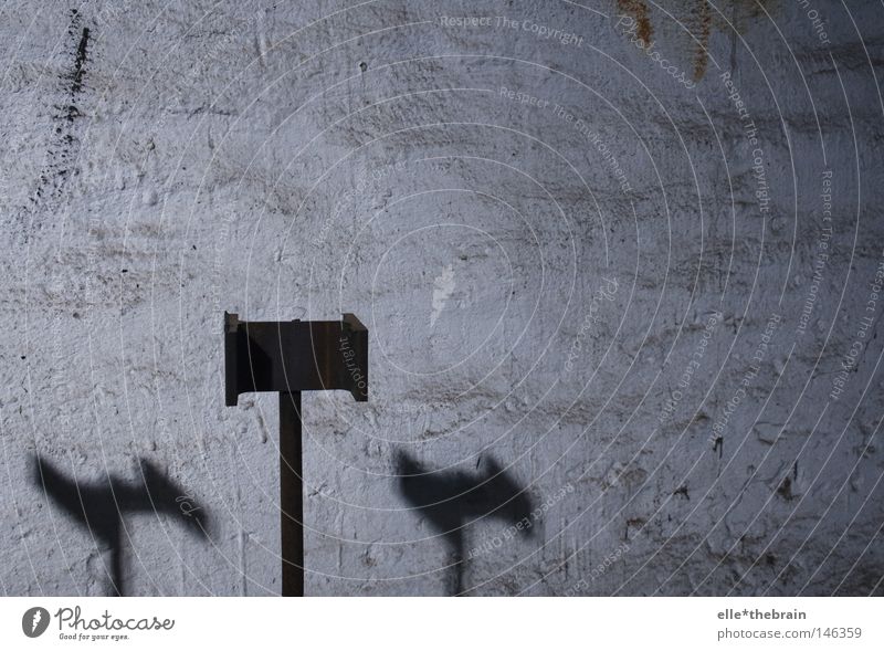 double shadow Shadow Wall (building) Pole Cold Twilight Warehouse Hall Metal Metalware Rust Autumn Detail priestly way