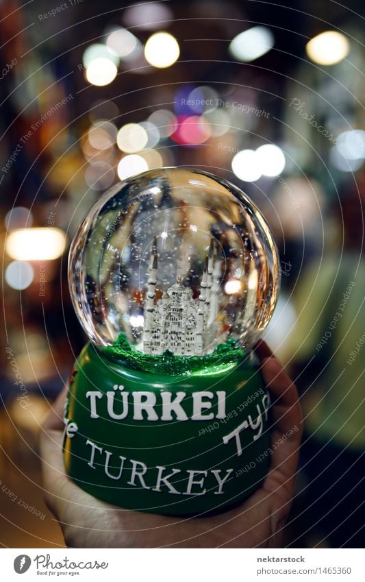 Snow globe with mosque Vacation & Travel Hand Green Snowglobe Tourist Depth of field Spelling Mosque holiday Istanbul turkey Artificial light