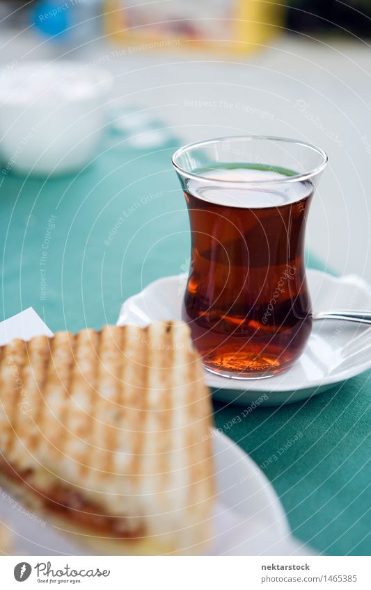 Turkish tea Tea Plate Spoon Black Snack toast Meal glass Istanbul turkey Reflection