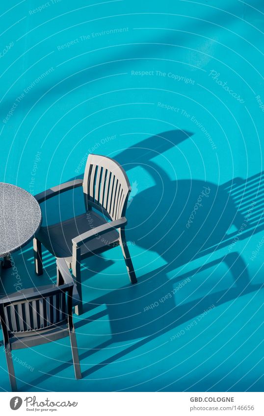 sun deck Plastic Plastic basket Sun deck Blue Turquoise Drop shadow Relaxation Vacation & Travel Deck Gastronomy Deserted Furniture Summer Outdoor furniture