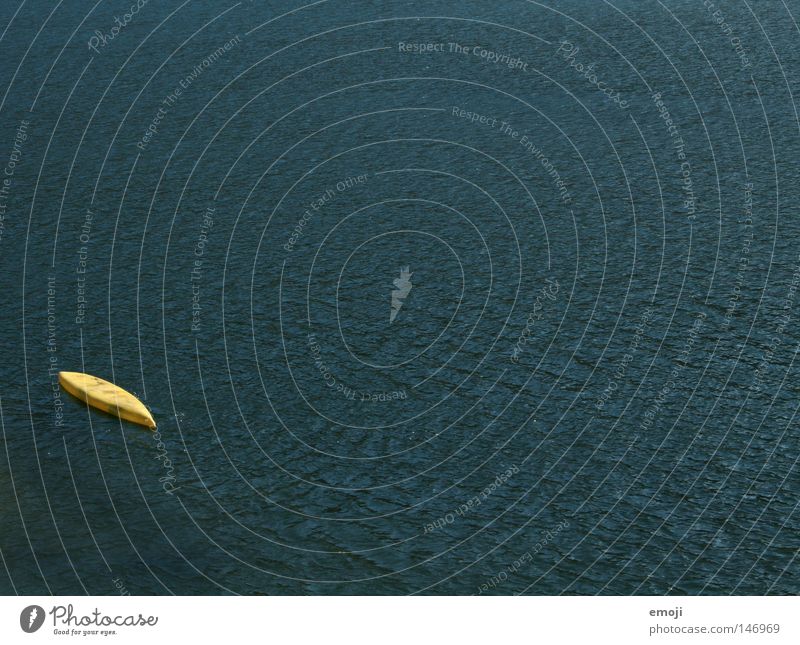kayak Kayak Lake Board ship Capsize Yellow Monochrome Bird's-eye view Water capsized boarded Blue Gloomy accent accent point Float in the water