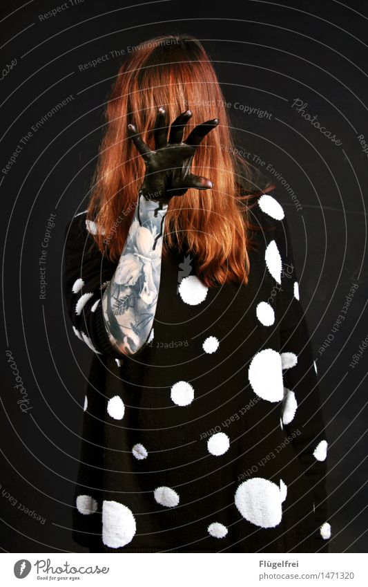 black hand Feminine Woman Adults 1 Human being 18 - 30 years Youth (Young adults) Threat Abstract Illusion Red-haired Point Tattoo Black Dark Hazelnut