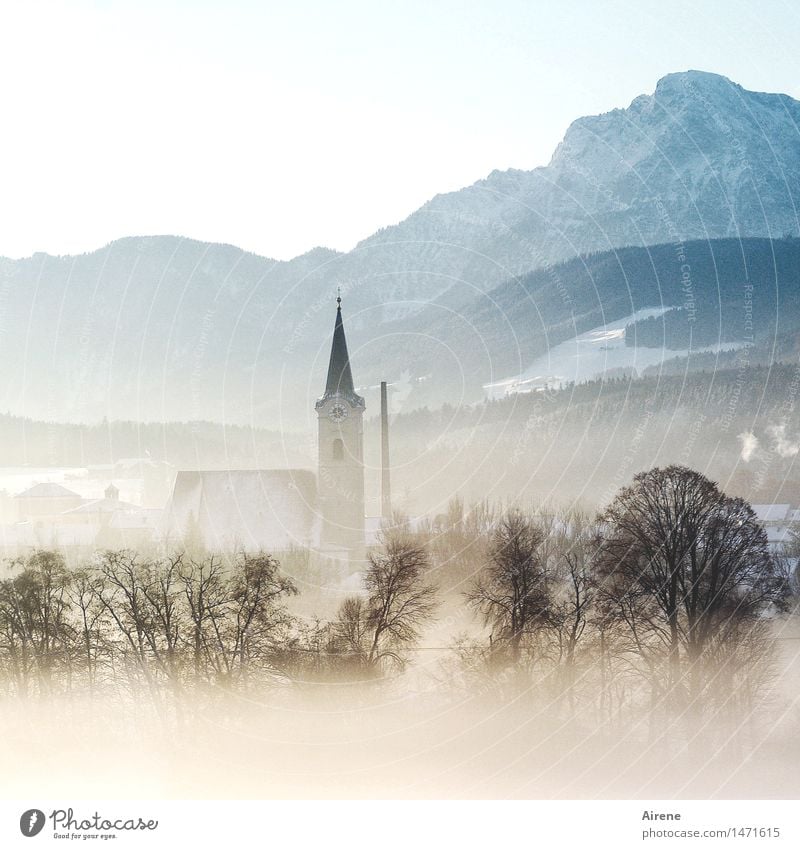 once upon a time there was IV Winter vacation Mountain Landscape Beautiful weather Fog Snow Tree Alps Allgäu Alps Snowcapped peak Village Deserted Church
