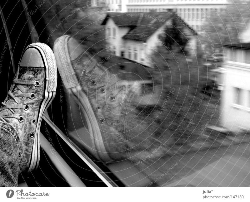 Shoe on the way Vacation & Travel Travel photography Footwear Railroad Black & white photo Chucks Clothing Pattern Speed
