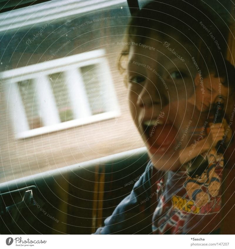 direct hits Double exposure Twin Brothers and sisters Scream Loud Shot Child Joy Playing Car Front seat passenger Door handle Wall (building) Room Interior shot