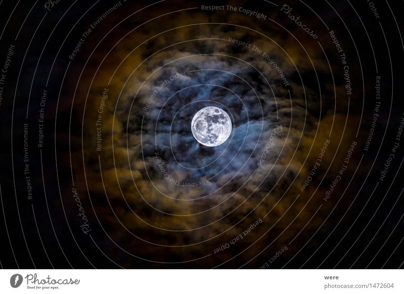 lunar corona Clouds Night sky Moon Full  moon Illuminate Fantastic Gigantic Events Sky Natural phenomenon Miracle of Nature Sensation Constellation Astronomy