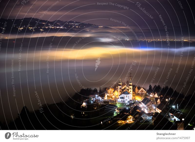 Above the clouds.... Nature Landscape Clouds Night sky Horizon Autumn Tree Alps Mountain Village House (Residential Structure) Church Tourist Attraction