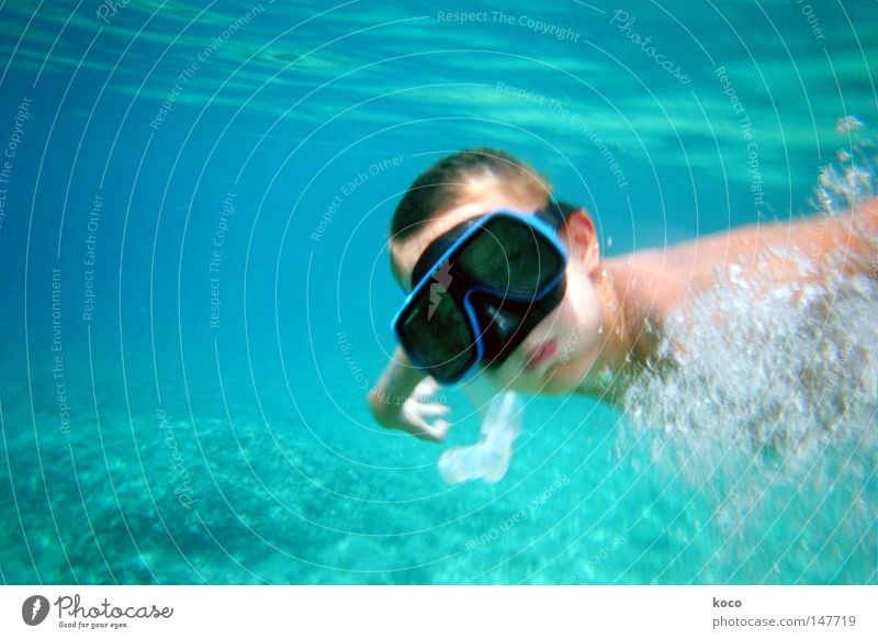 underwater Dive Diving goggles Air bubble Ocean Waves Summer Vacation & Travel Playing Water Blue Swimming & Bathing