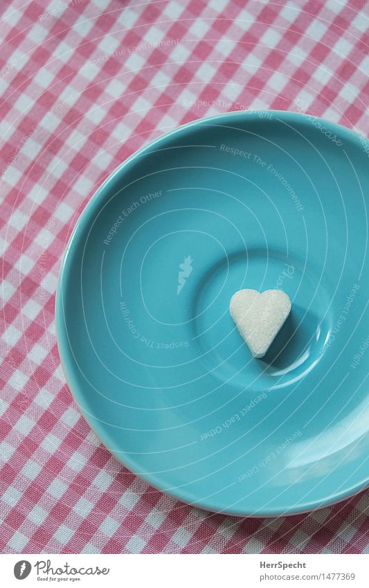 Kitsch always goes Candy Coffee Plate Decoration Cute Sweet Pink Turquoise White Saucer Heart Lump sugar Tablecloth Checkered Espresso Heart-shaped Love Sincere