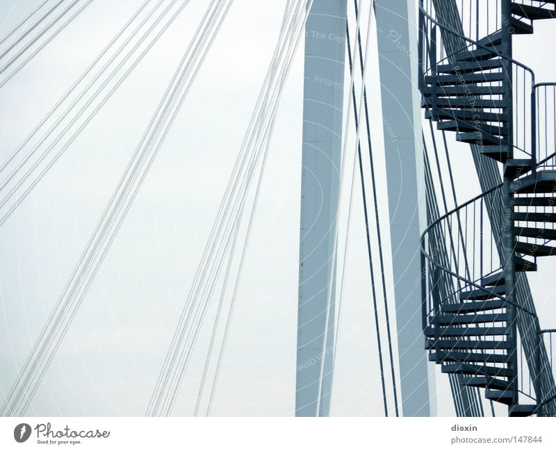 it´s a long way to the top... Bridge Suspension bridge Cable-stayed bridge Pylon Steel cable Winding staircase Stairs Handrail Banister Bridge railing Upward