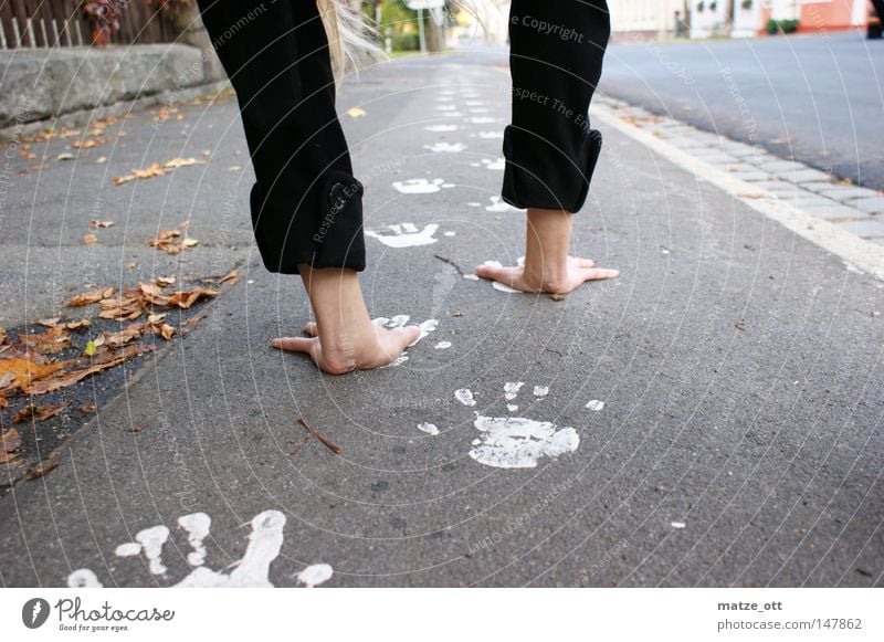 walking on hands Hand Handstand Sidewalk Going Walking Street Footprint White Playing Traffic infrastructure way to school Colour Imprint Fingerprint