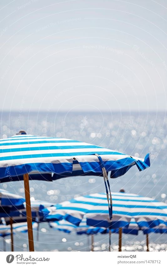 Blue lagoon. Art Work of art Esthetic Umbrellas & Shades Sunshade Ocean Weather protection Summer vacation Idyll Peaceful Blur Summery Summer's day Beach