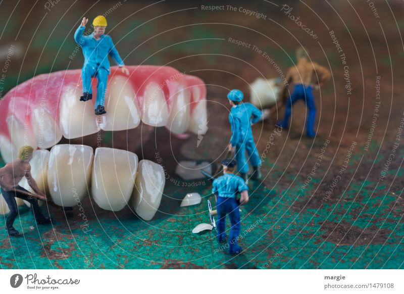 Miniwelten - Tooth restoration III Work and employment Profession Craftsperson Construction site Services Health care Man Adults 5 Human being Build Blue Pink