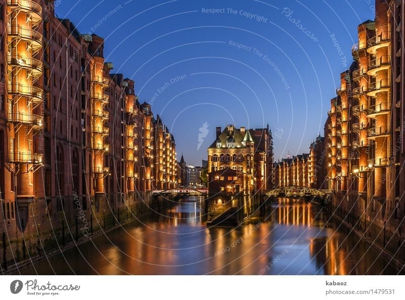 water castle Hamburg Speicherstadt storehouse city Germany Europe Town Port City Downtown Old town Deserted House (Residential Structure) Bridge Tower Gate