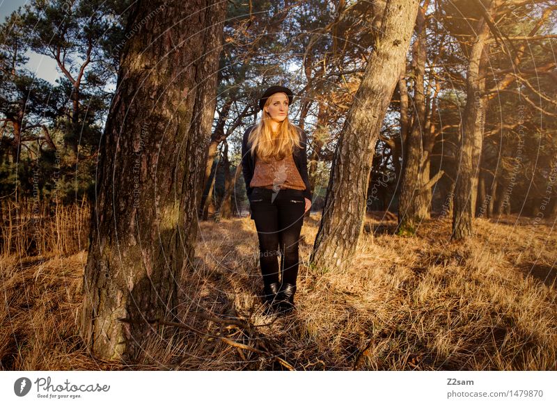 ..... stands in the forest ..... Lifestyle Elegant Style Young woman Youth (Young adults) 18 - 30 years Adults Nature Landscape Beautiful weather Tree Forest
