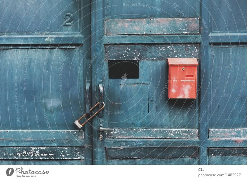 number 2 House (Residential Structure) Industrial plant Factory Door Name plate Mailbox Entrance Gate Lock Digits and numbers Old Dirty Blue Red Safety