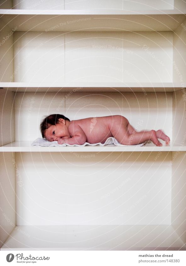 All exhibited products homemade. Baby Naked Full-length Shelves Central perspective 1 Person Individual Lie Calm Copy Space top Copy Space bottom Offspring