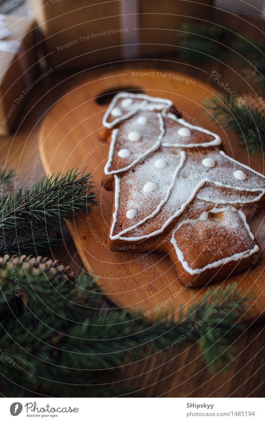 Winter tree lying on the table with gifts Food Bread Cake Chocolate Eating Breakfast Lunch Sweet Stars Table Seasons Decoration Wood Home-made