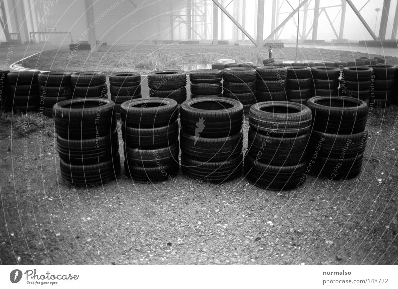 tyre bush Tire Rubber Street Racing sports Border Boundary Asphalt Black Exhaust gas Target Alley Fog Hall Silhouette Hannover Pillar Edge Rescue Curve Bend