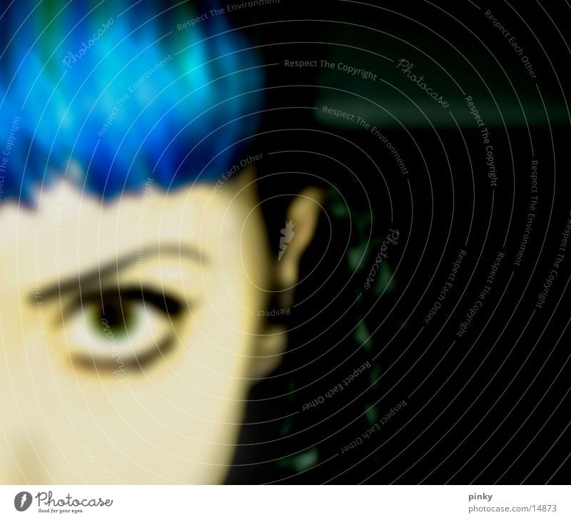 Betty Blue Blur Feminine Woman blue Partially visible Looking black Hair and hairstyles cross face direct look Bangs